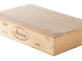 a close up of a wooden box on a white background