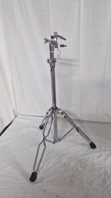 a close up of a silver tripod on a white background