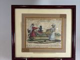 painting of a man and a woman in a carriage with a dog