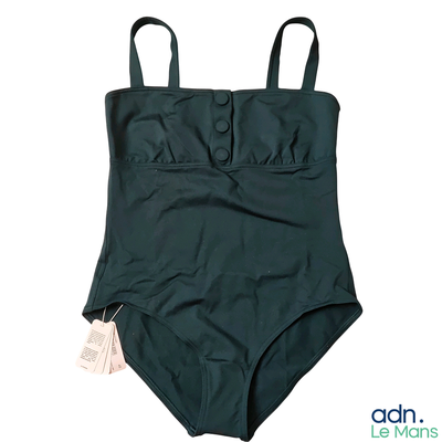 an image of a swimsuit that is green and has tags on it