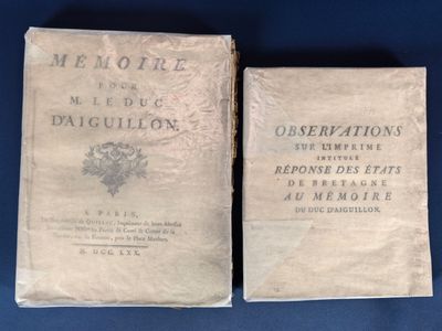 Histoire lot deux volumes XVIIIe brochés - Mémoire pour M.