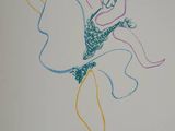drawing of a woman in a blue dress with a butterfly on her back