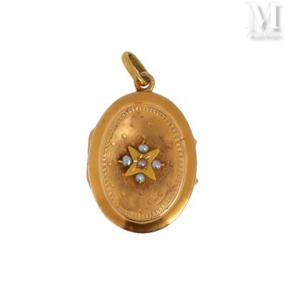 Pendentif Porte-photo Ovale En Laiton Guilloché Doré - Médaillon Pour Photo, Occasion Bon état