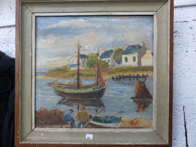 une image d'un tableau représentant un bateau dans l'eau