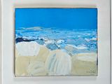 a picture of a painting of a beach scene