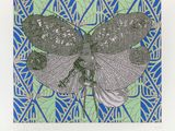 an image of a drawing of a dragonfly on a blue and green background