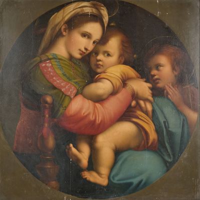 une image d'un tableau représentant une femme tenant un enfant dans ses bras