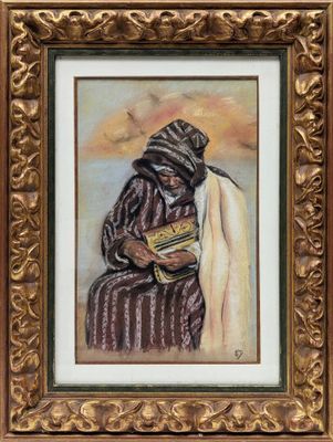 une peinture à l'huile représentant une femme en train de lire un livre, dans un cadre doré
