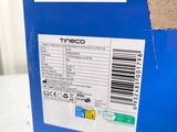 the back of a blue box with a barcode on it