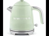 a green kettle that is sitting on a white surface