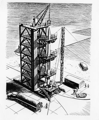 une illustration représentant un dessin de grue sur la façade d'un immeuble