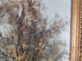 an oil painting of a tree in the middle of a field