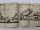 an open book with a picture of a ship on it