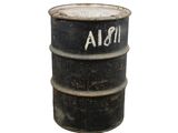 a black barrel with a white word on it