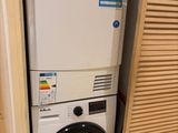 a washer and a dryer in a small room