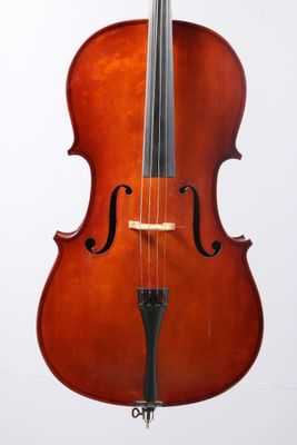 un gros plan d'un violoncelle sur fond blanc