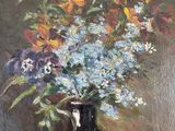 a painting of flowers in a vase on a table