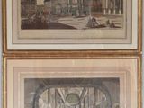 two framed pictures of a building with a clock on the front and a picture of a building with a clock on the back