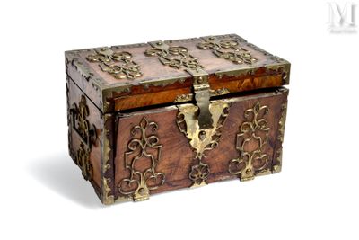 a small wooden box that has a lock on it