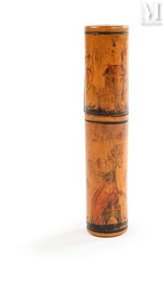 an image of a wooden tube with a picture of a woman on it