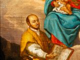 an image of a painting of a man holding a baby and other people