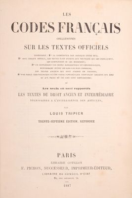 TRIPIER (Louis) : les Codes Français, collationnés sur les t…