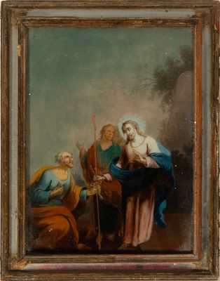 an oil painting of a group of people in a wooded setting
