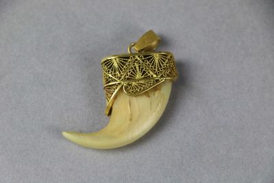 a gold pendant with an elephant ' s tusk on it
