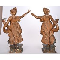 PAIRE D’ANGES TORCHERES en bois polychrome. (photo 4)