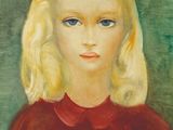 un tableau représentant une jeune fille aux cheveux blonds et aux yeux bleus