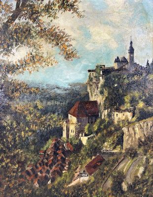 École Française XX° Rocamadour Huile sur toile signée en bas…