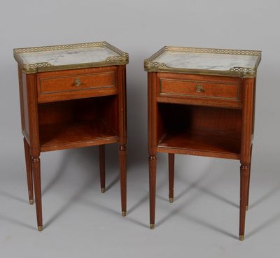 pair of 19th century french bedside tables with marble tops