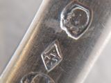 a close up of a silver spoon with a metal handle