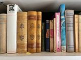 many books that are on a shelf in the room