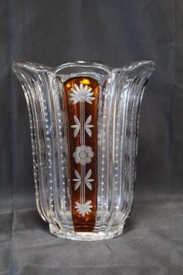 Vase en cristal à décor de fleurs, ton marron