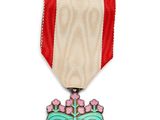 une image représentant une médaille ornée d'un ruban rouge et d'une fleur