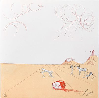 dessin représentant une scène de désert avec des chevaux et un homme à cheval, réalisé par un enfant