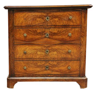 a wooden chest of drawers with four drawers on one side and two drawers on the other
