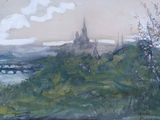 un tableau représentant une vue de la ville depuis une colline