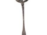 a silver spoon with a spoon handle on a white background