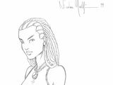 un dessin représentant une femme aux cheveux longs portant un haut type brassière