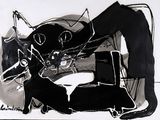 un dessin en noir et blanc représentant un homme et un chien