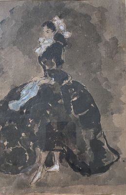 tableau représentant une femme en robe noire assise sur une chaise
