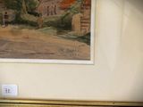 a picture of a painting hanging on a wall next to a vase