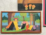 three paintings hanging on the wall next to each other