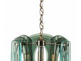 an image of a green glass chandelier hanging from a ceiling