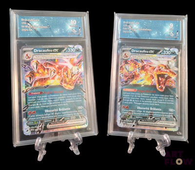 deux cartes Pokémon exposées sur un fond noir