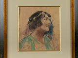 painting of a woman in a green dress in a wooden frame