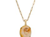 a gold plated necklace with a agate stone pendant on a chain