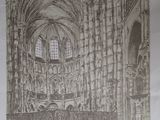 une image représentant un dessin d'une cathédrale avec un cachet en cire rouge